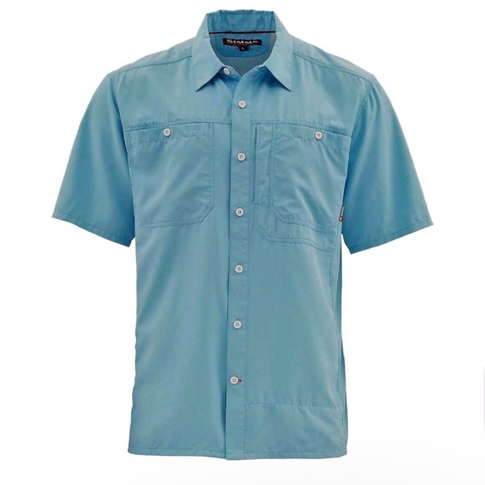 Simms Double Haul Short Sleeve Men's Fishing Shirt Blue UPF 30+ Sun Protection S